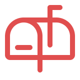 Red outline icon of a mailbox with its flag up.