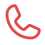 Red outline icon of a classic telephone handset, angled to the lower right.