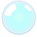 A single, glossy light blue bubble with white highlights showing its round, reflective surface.