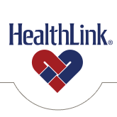 Healthlink Logo, stylized with Red and Blue accents